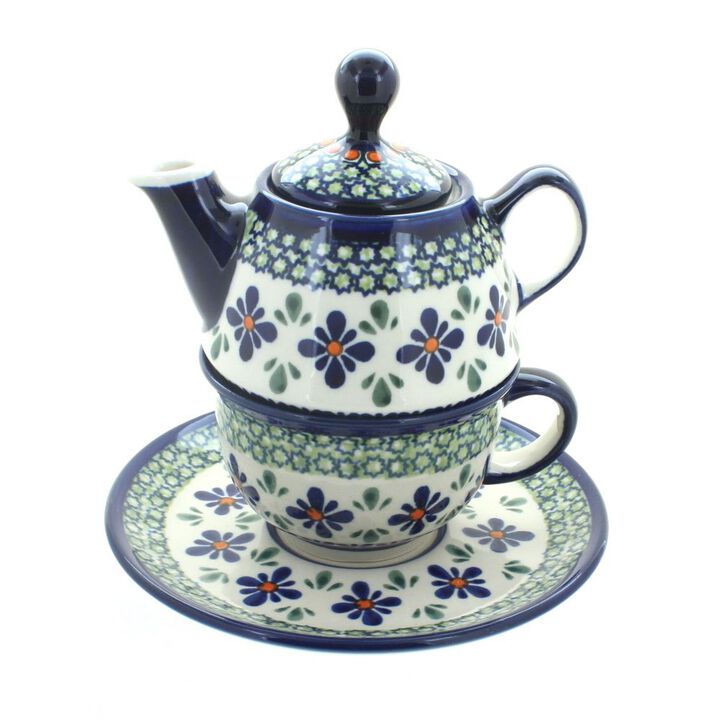 Blue Rose Polish Pottery Nature Individual Teapot & Cup