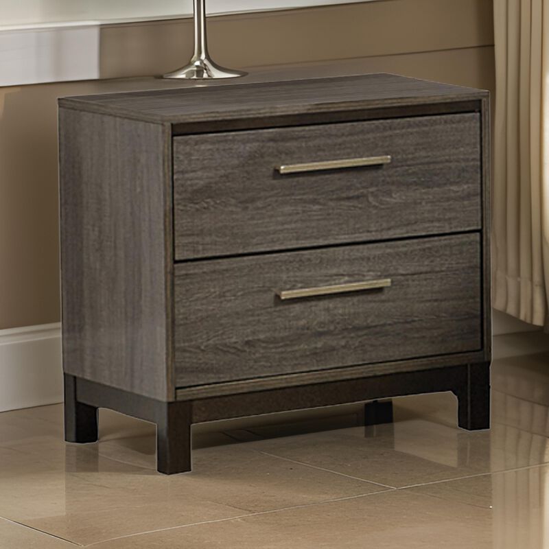 2 Drawer Wooden Frame Nightstand with Straight Legs, Gray and Brown-Benzara