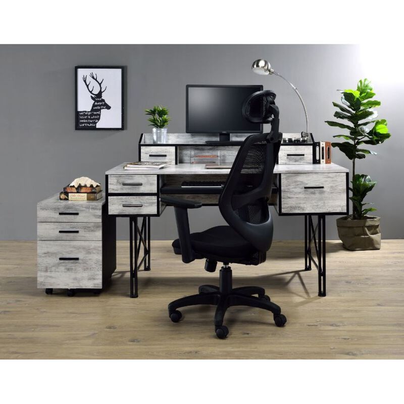 Safea Computer Desk, White & Black Finish 92802