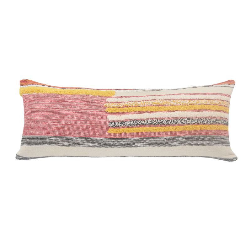 36" Red and Yellow Striped Lumbar Throw Pillow