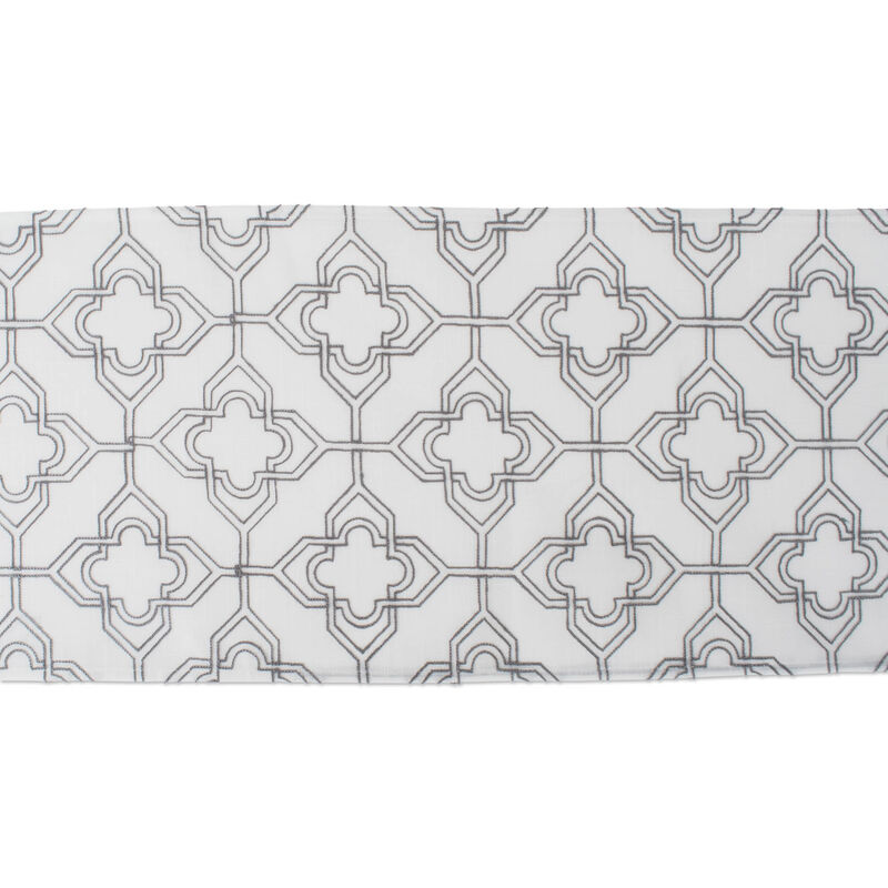 70" Gray and White Moroccan Style Embroidered Table Runner