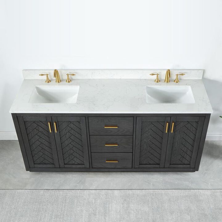 Altair 72 Double Bathroom Vanity Set in Brown Oak without Mirror