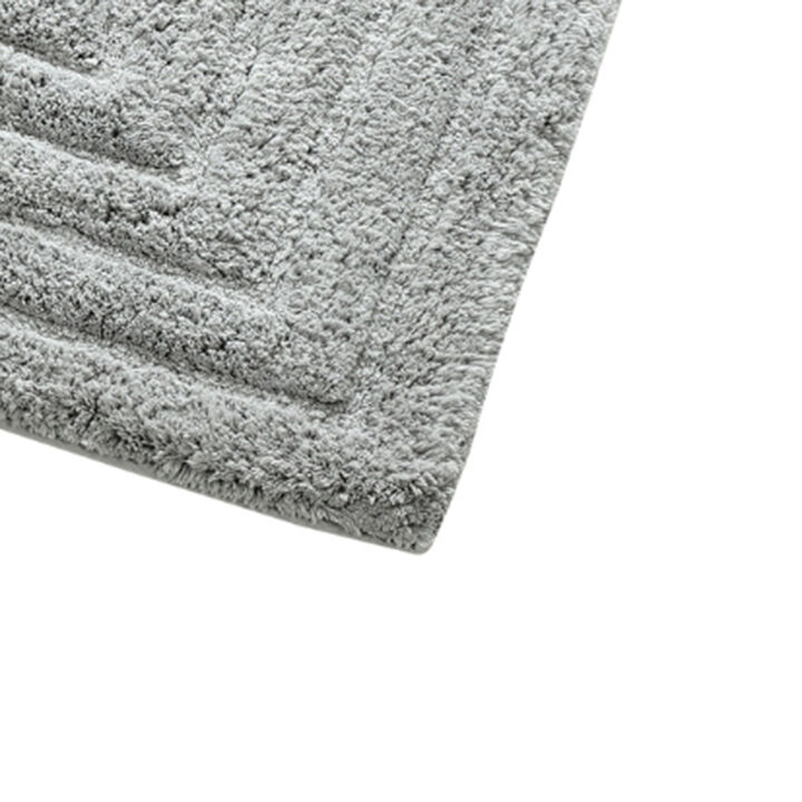 Knightsbridge Stylish And Comfortable All Season Traditional Racetrack Design Cotton Bath Rug 17" X 24" Silver