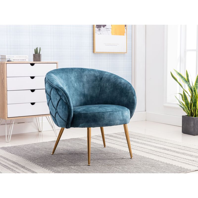 Gorgeous Living Room Accent Chair 1pc Button-Tufted Back Covering Blue Fabric Upholstered Metal Legs