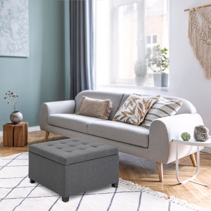 Living Room Storage: Tufted Ottoman with Lift Top and Rubberwood Frame