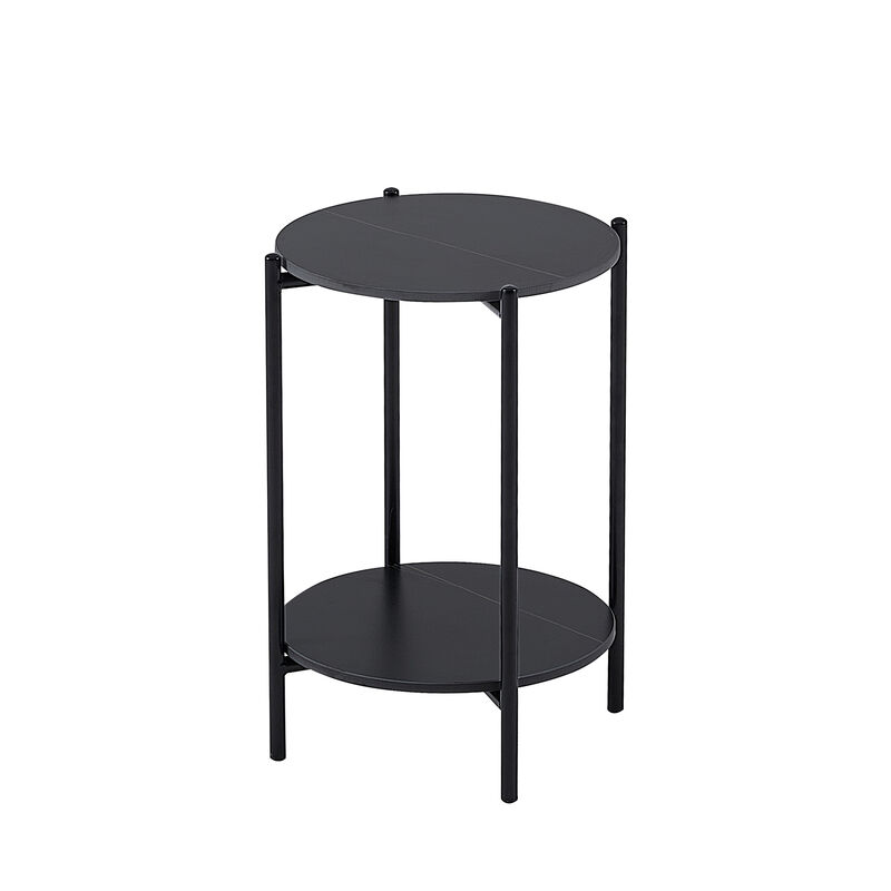 Hivvago 2layer End Table with Whole  Marble Tabletop Round  Table with Metal Frame for Bedroom Living Room Office