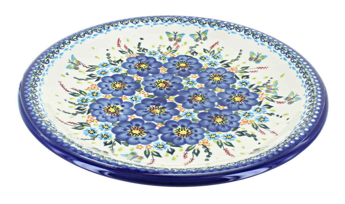 Blue Rose Polish Pottery Garden Of Blue Large Round Platter