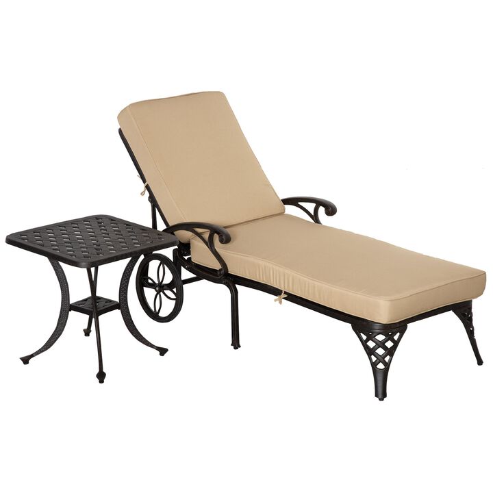 Beige Patio Set: Foldable Aluminum Chaise Lounge with Side Table