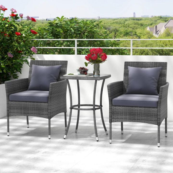 Hivvago 3 Pieces Patio Furniture Set with Cushioned Patio Chairs and Tempered Glass Coffee Table