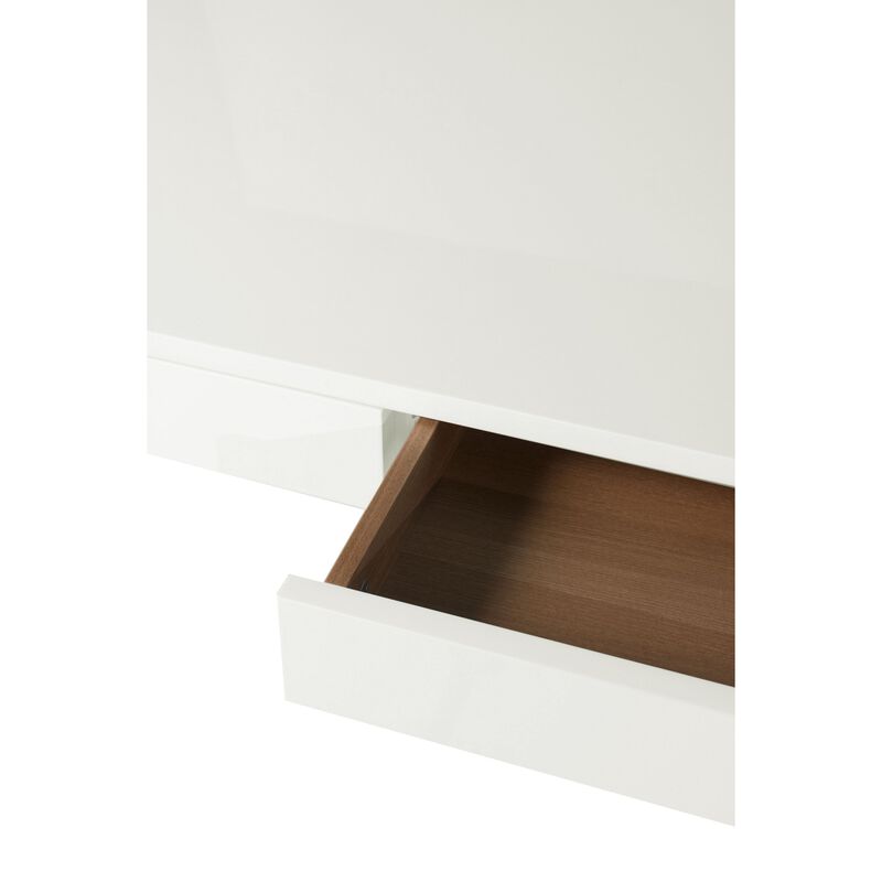 Rix 47 Inch Office Desk, White Wood Top, 2 Drawers, X Polished Steel Legs - Benzara