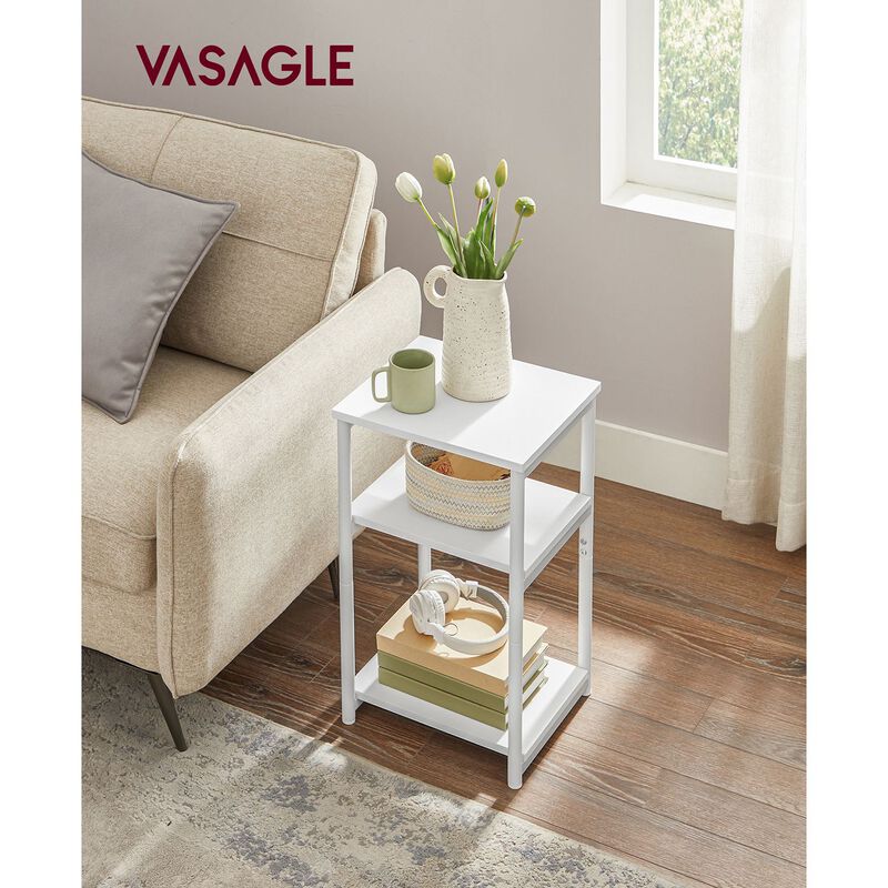 Tall Slim Side Table with Storage Shelves and Steel Frame for Living Room or Bedroom`