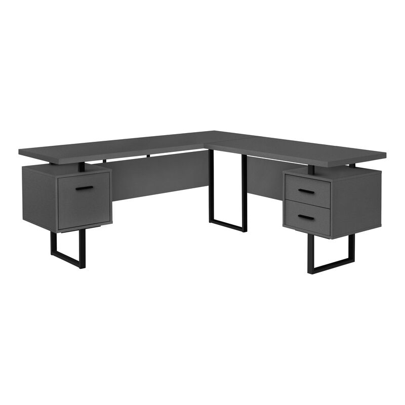 Computer Desk, Home Office, Corner, Left, Right Set-Up, Storage Drawers, 70"L, L Shape, Work, Laptop, Metal, Laminate, Grey, Black, Contemporary, Modern