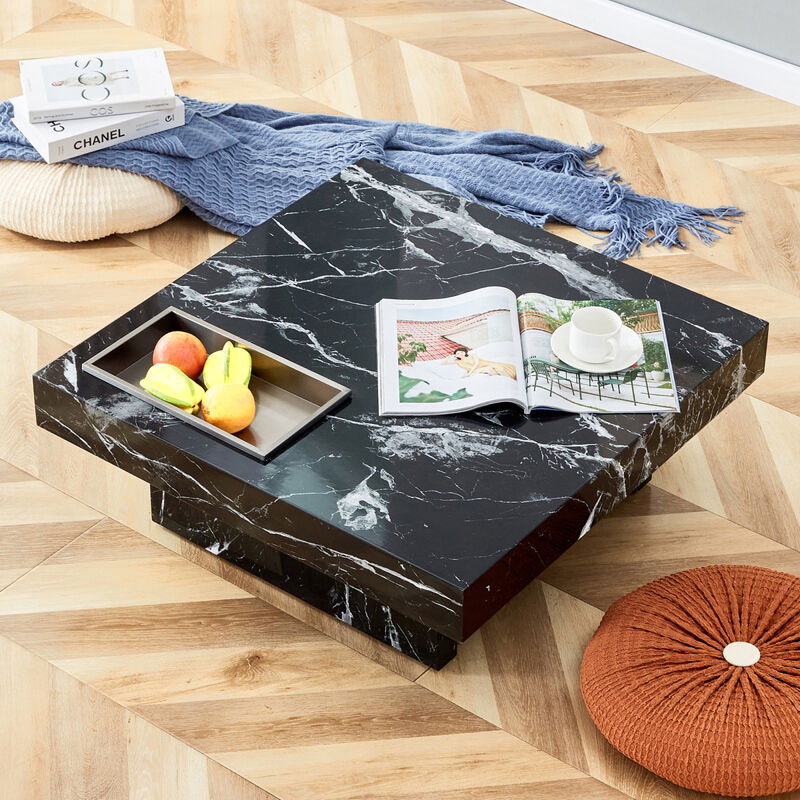 Modern MDF coffee table with elegant black patterns