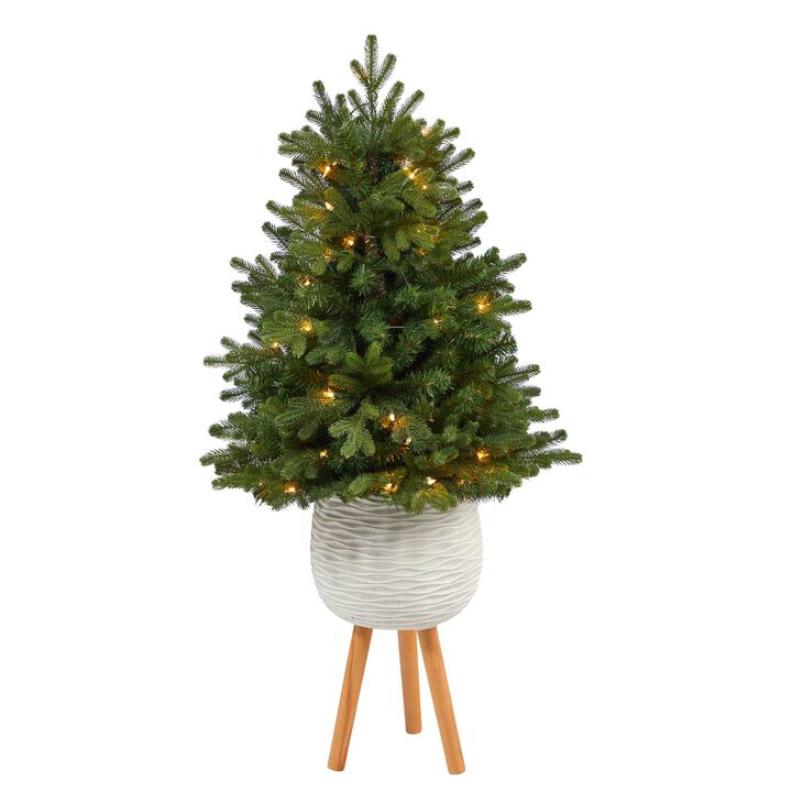 Nearly Natural 4-ft Washington Fir Artificial Xmas Tree in Planter with Stand
