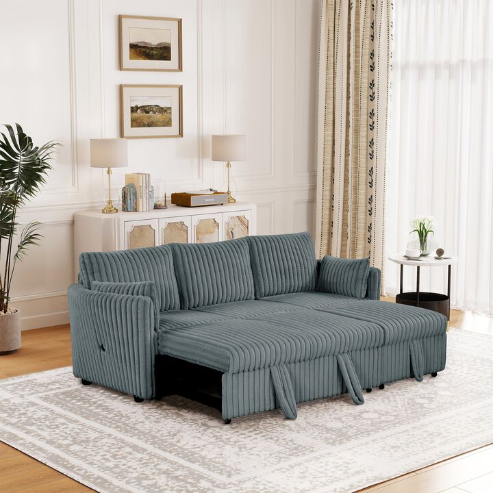 Convertible Sofa Bed with USB and Pillows Pullout Sleeper Sofa Couches 3-Seat Sofa for Living Room