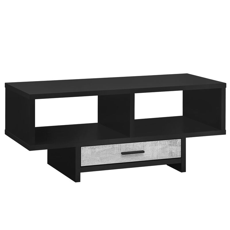 Monarch Specialties I 2810 Coffee Table, Accent, Cocktail, Rectangular, Storage, Living Room, 42" L, Drawer, Laminate, Black, Grey, Contemporary, Modern