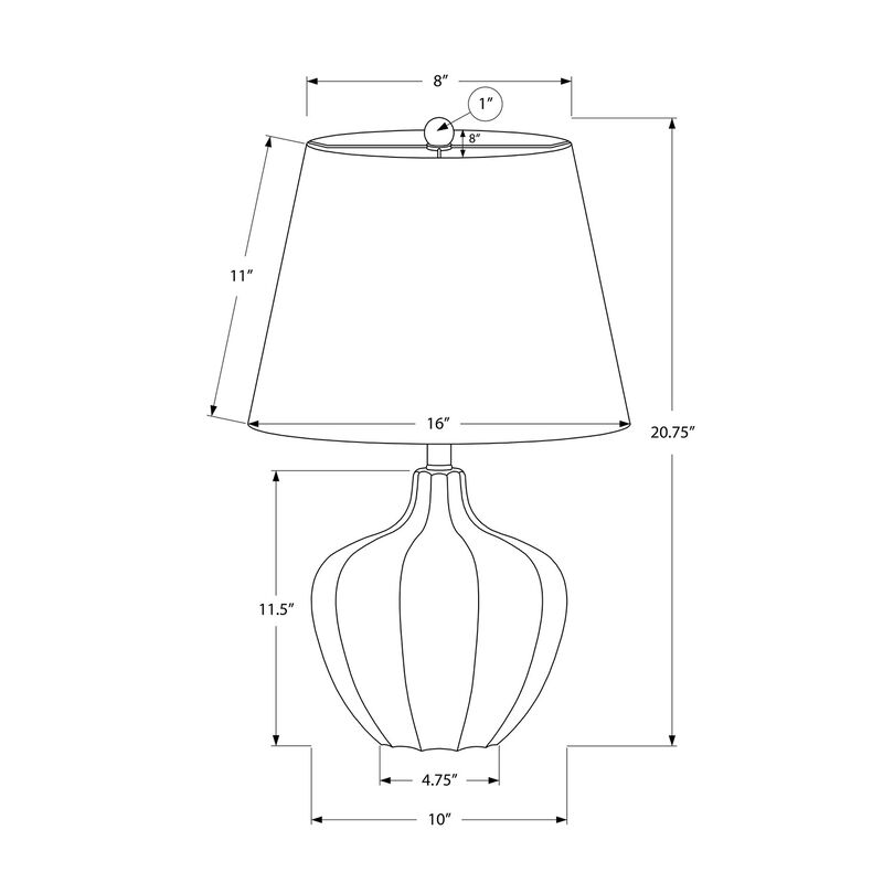 Monarch Specialties I 9733 - Lighting, 21"H, Table Lamp, Cream Resin, Ivory / Cream Shade, Transitional