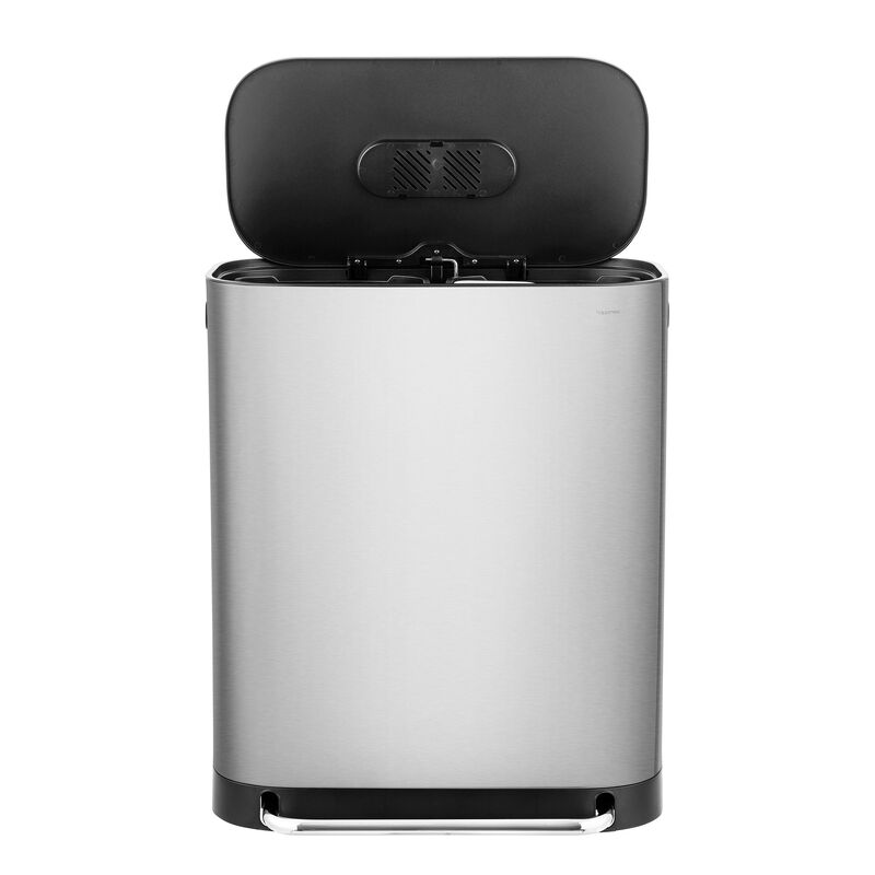 Beni Kitchen Trash/Recycling Double-Bucket Step-Open Trash Can with Liners