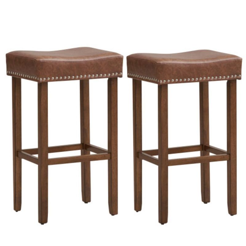 Upholstered Bar Stools Set of 2 with Footrests for Counter