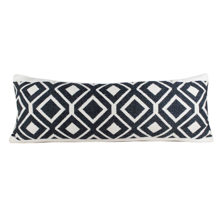 36" Blue and White Geometric Diamond Lumbar Throw Pillow