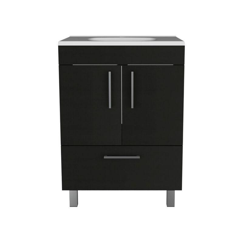 DEPOT E-SHOP Essential Single Bathroom Vanity, One Draw, Double Door Cabinet, Black