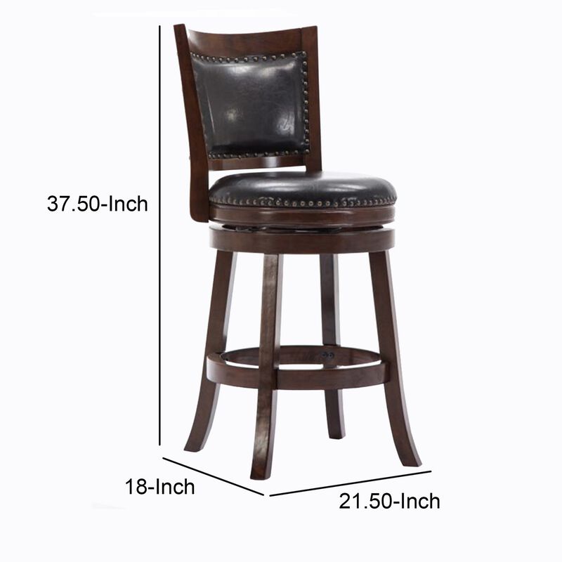 Nailhead Round Leatherette Counter Stool with Flared Leg, Brown and Black-Benzara