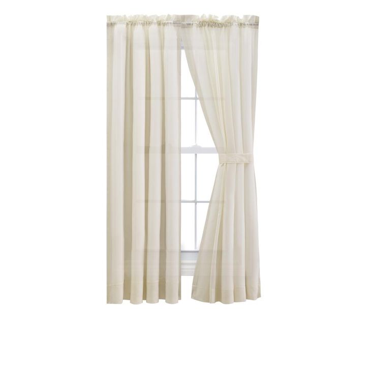 Ellis Curtain Cotton Voile 1.5" Rod Packet Tailored Curtain Panel Pair for Windows 80" x 63" Natural