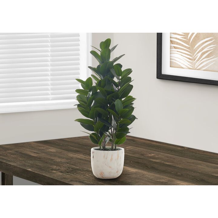 Monarch Specialties I 9507 - Artificial Plant, 31" Tall, Garcinia Tree, Indoor, Faux, Fake, Floor, Greenery, Potted, Real Touch, Decorative, Green Leaves, White Cement Pot