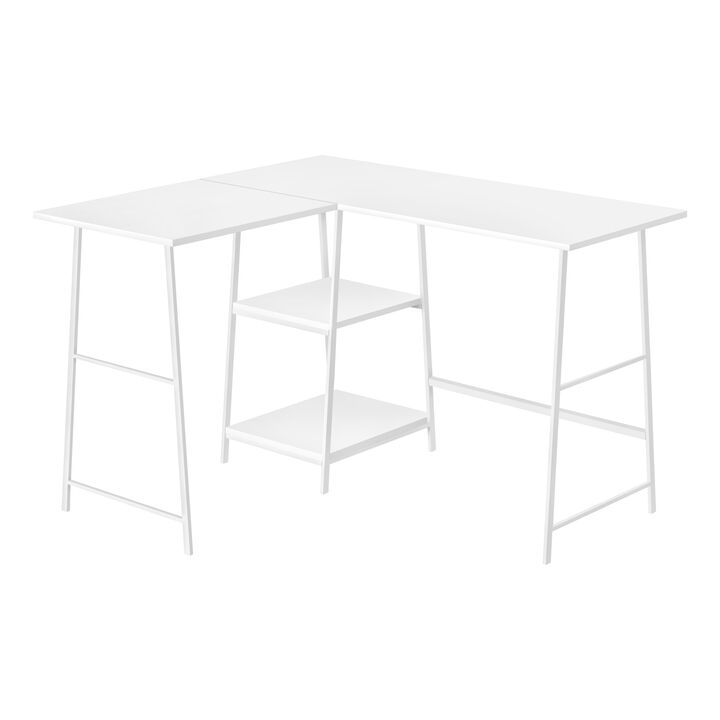 Monarch Specialties I 7596 Computer Desk, Home Office, Corner, Storage Shelves, 48"L, L Shape, Work, Laptop, Metal, Laminate, White, Contemporary, Modern