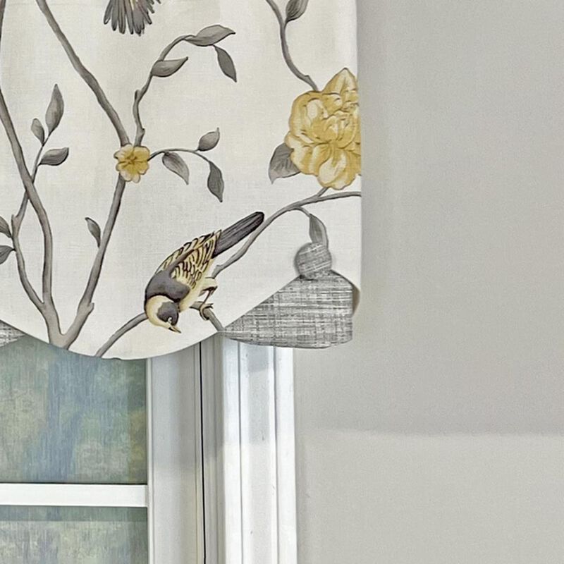 RLF Home Trend Bird Petticoat Valance Citrine. 3"Rod Pocket, Contrast Bottom fabric. Hand Made Buttons 50"W x 15"L