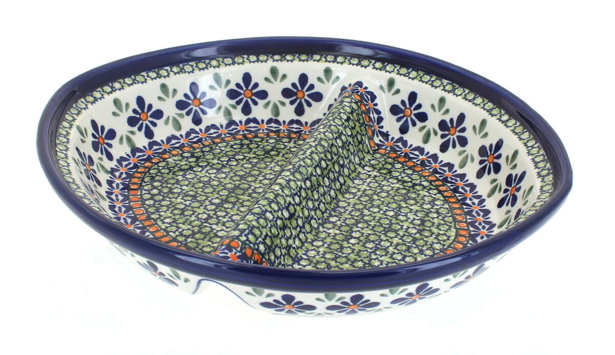 Blue Rose Polish Pottery Flowering Peacock Large Divided Dish