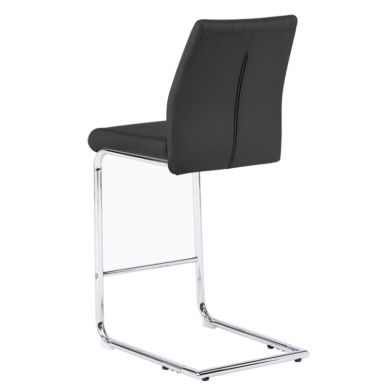 Black modern simple bar chair PU leather chrome metal pipe, restaurant, family bar chair set of 2