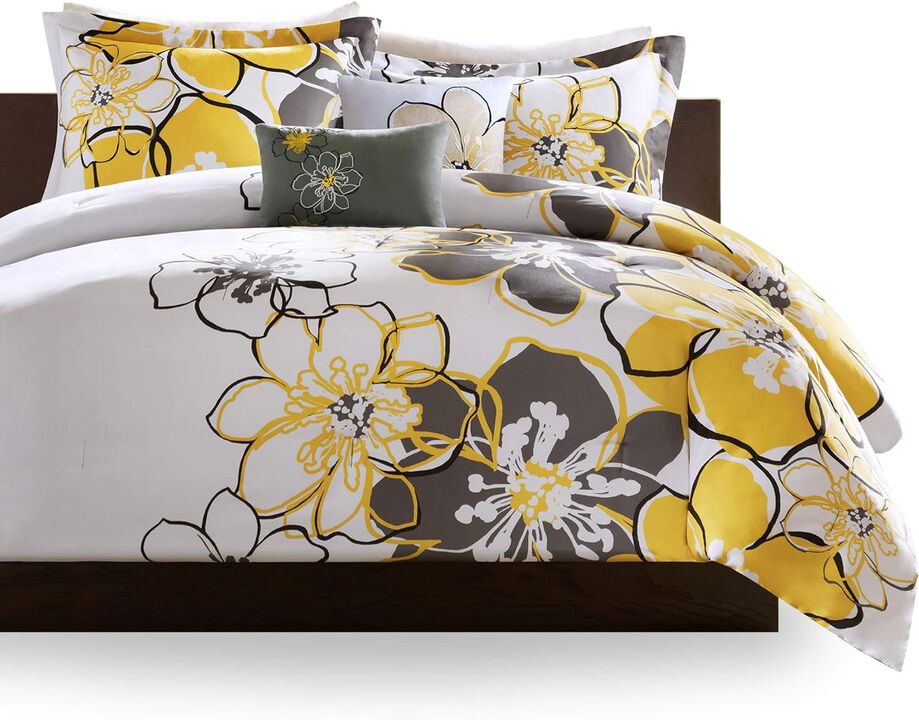 Belen Kox Yellow Floral Printed Comforter Set, Belen Kox