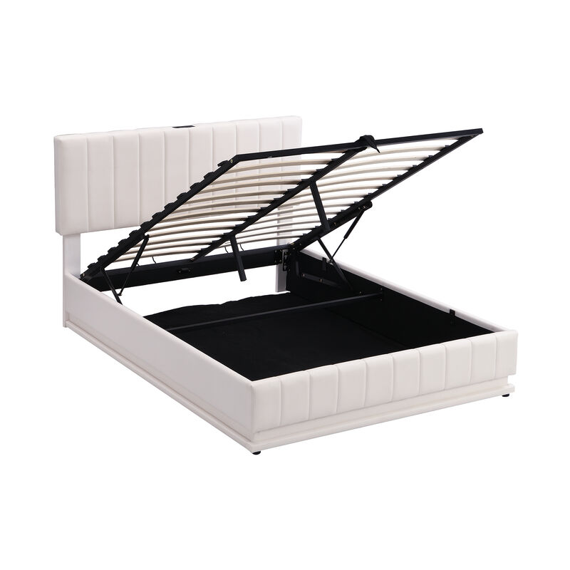 Merax Upholstered LED Light Platform Bed with Hydraulic Storage