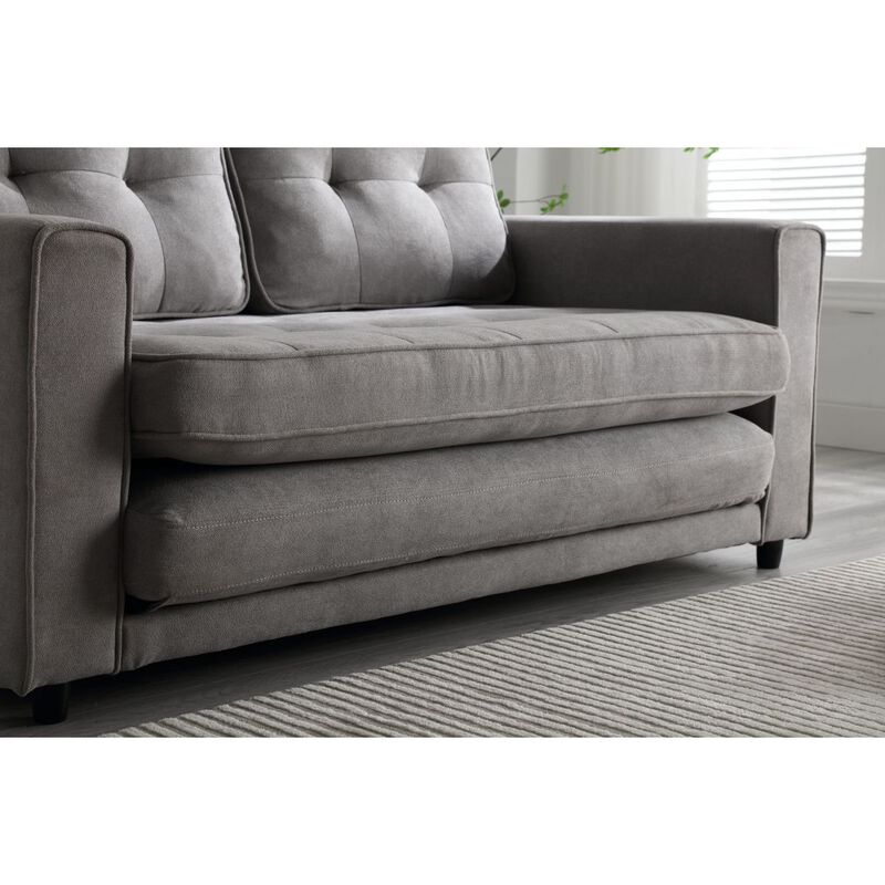 Convertible Sofa Bed Set in Gray & Beige Linen Fabric