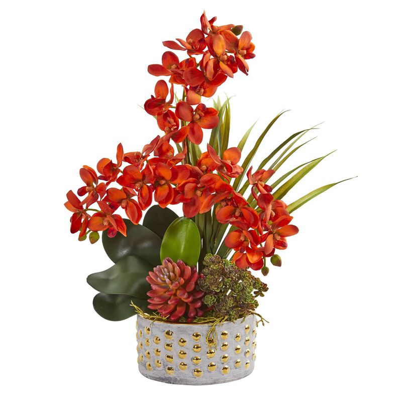 Nearly Natural 21-in Autumn Phalaenopsis Orchid and Succulent  Arrangement