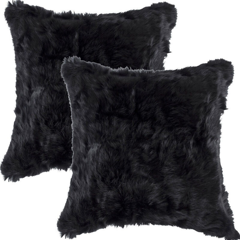 Homezia Set Of Two 18" X 18" Black Rabbit Natural Fur Animal Print Throw Pillows