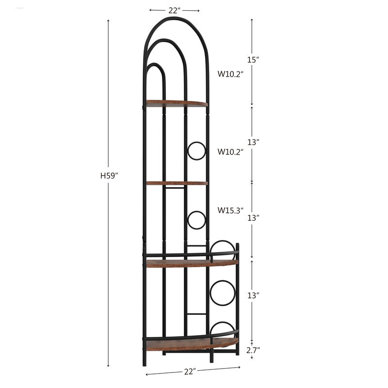 4-Tier Corner Bookshelf, Modern Style, Plant Stand With Metal Frame