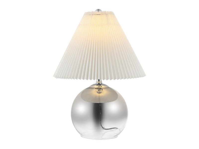 Louisa 22.5" Mid-Century Modern Round Glass/Iron Pleated Shade LED Table Lamp, Smoke Gradient/Chrome