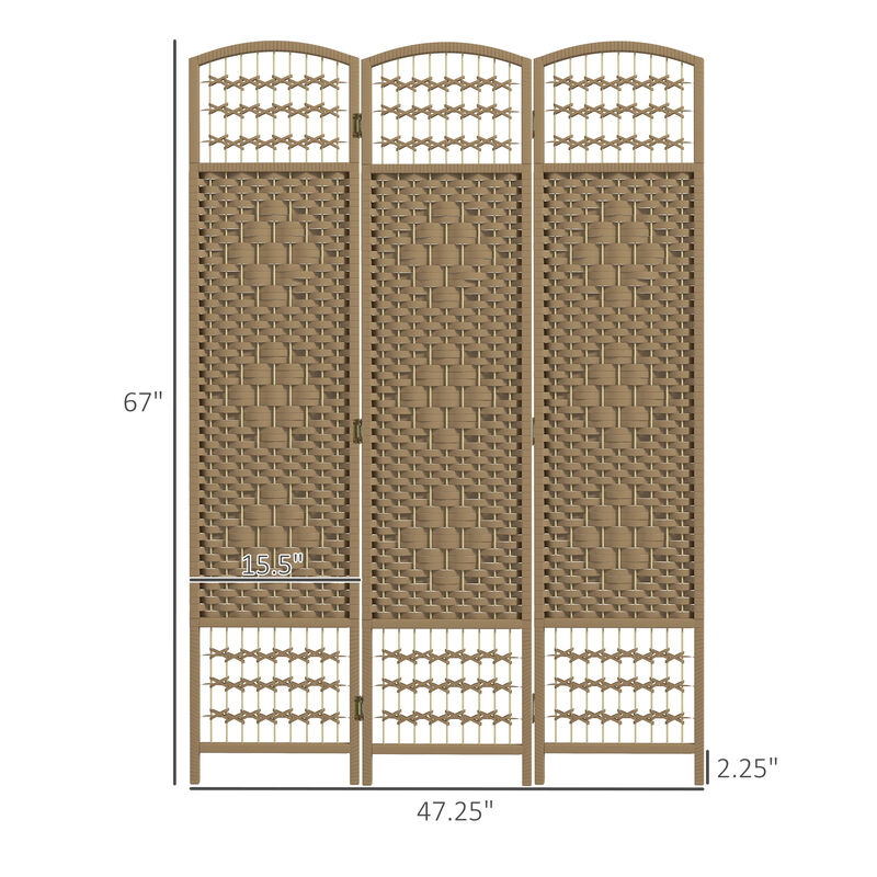 4 Panel Folding Room Divider Privacy Screen Wave Fiber Room Separator Natural