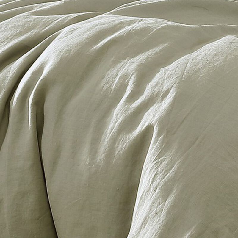 Edge 4 Piece King Size Duvet Comforter Set, Washed Linen, Sage Green - Benzara