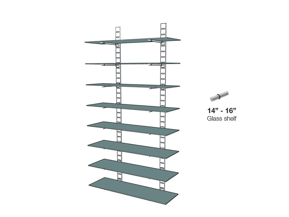 Trendy  Living Room Shelving System 91" High with  8 Glass Shelves 14"-16" Width- Shelves Sold Separately