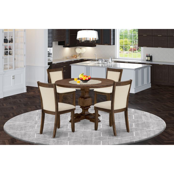 East West Furniture East West Furniture I3MZ5-NN-32 5-Piece Dining Room Set - An Attractive Dining Table and 4 Lovely Light Beige Linen Fabric Wooden Chairs with Stylish High Back (Sand Blasting Antique Walnut Finish)