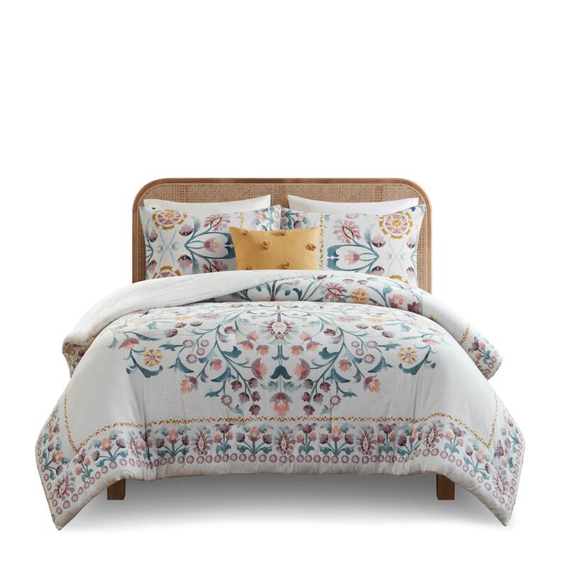 Gracie Mills Swanson Large Medallion Floral 4 Piece Comforter Set with Decorative Pillow