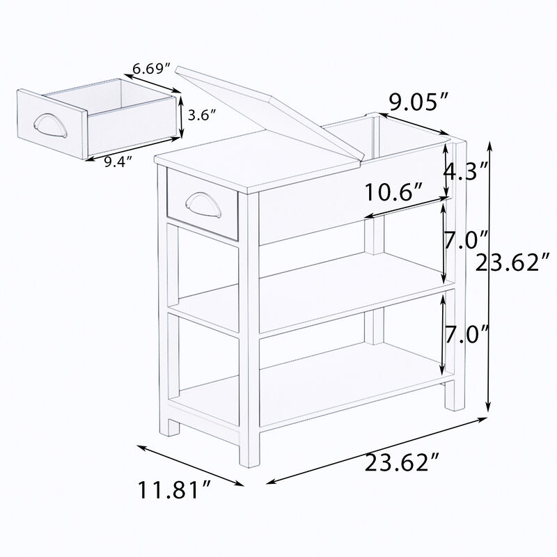 Narrow Sided Table with Drawers & Bottom Partition Flip Over Design Space-Saving & Versatile Furniture Solution