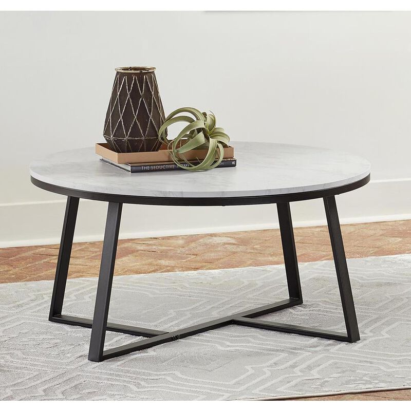 Hugo Round Coffee Table White and Matte Black