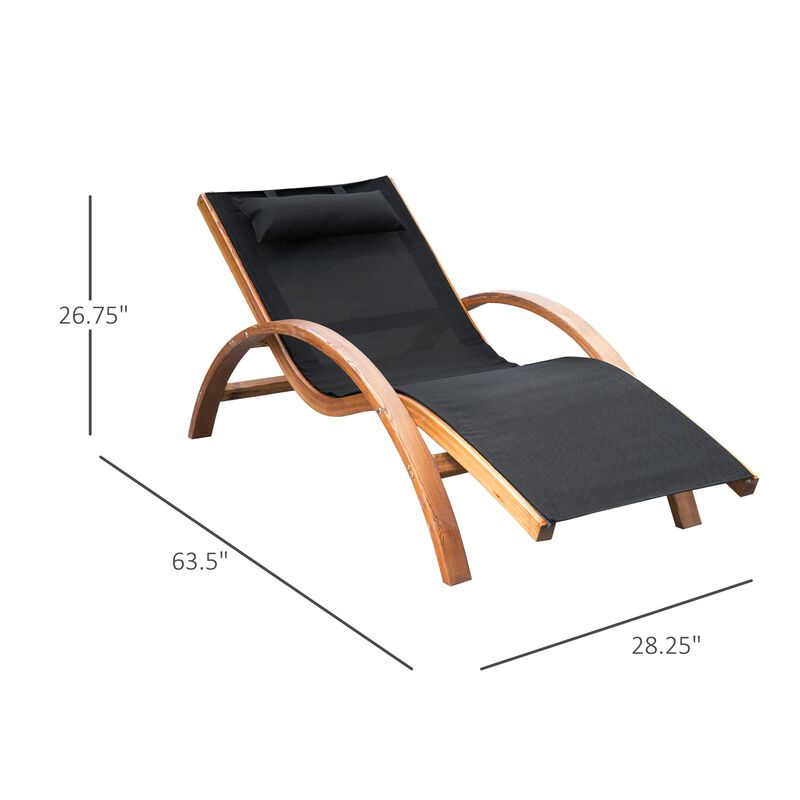 Poolside Lounger: Wooden Chaise with Mesh Sling and Pillow Armrests