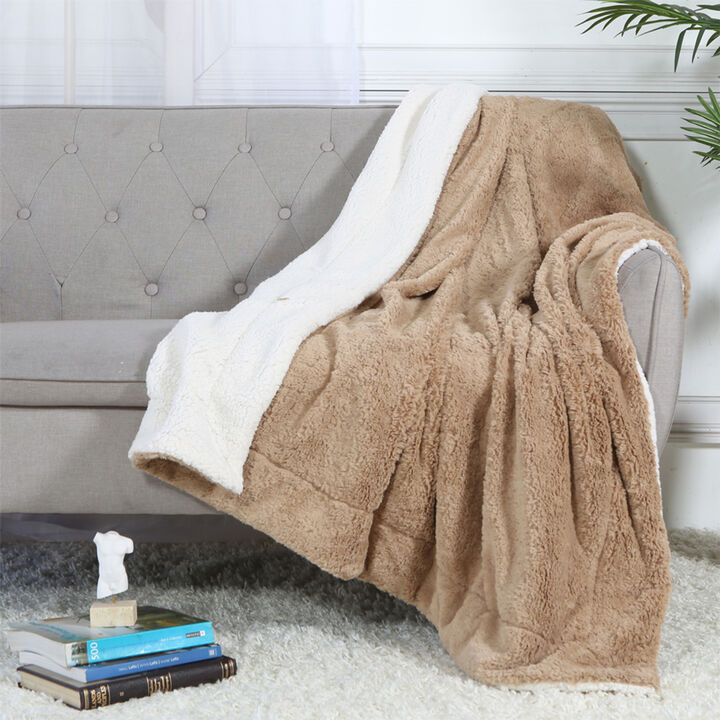 Legacy Decor Luxurious Soft Velour Fleece Throw with Super Ultra Soft Faux Fur on Backside Blanket 49”x 73” White Color
