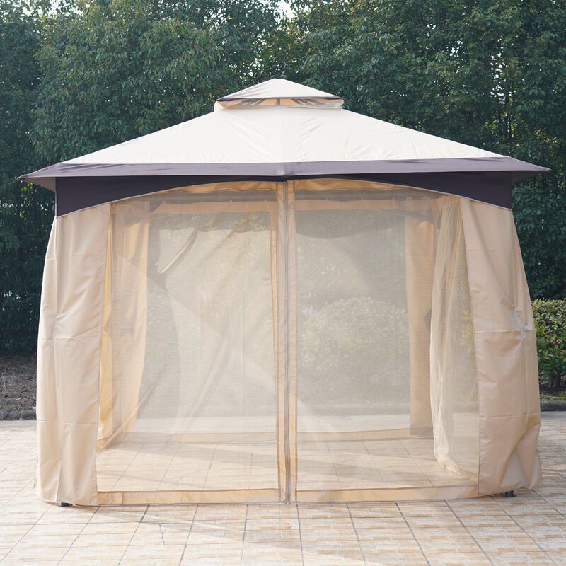 Shaded Outdoor Oasis: 10'x10' Gazebo with Netting and 2-Tier Soft Top