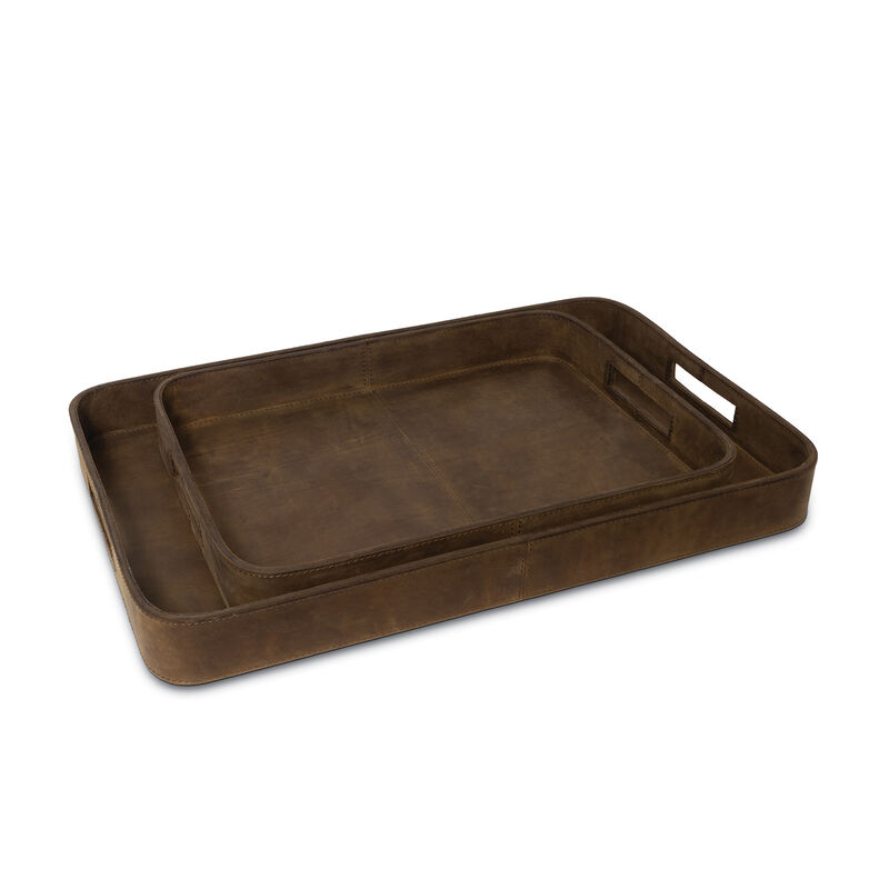 Derby Rectangle Leather Tray Set